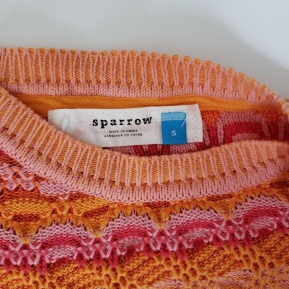 Anthropologie Sparrow Sweater Crewneck Pink Orange Striped Textured Women Small - Picture 6 of 8